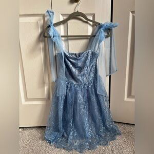 Francesca’s Blue Dress with Chiffon Bow Straps